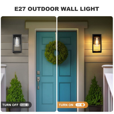 Outdoor Wall Light Lantern Mains Powered, Black Aluminum, Outside Wall Lamp with Clear Shade, Security Lights for Porch Front Door