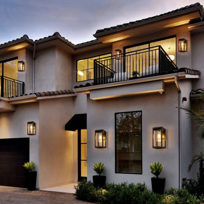 Outdoor Wall Light Lantern Mains Powered, Black Aluminum, Outside Wall Lamp with Clear Shade, Security Lights for Porch Front Door