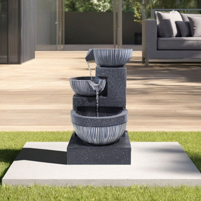 Outdoor Water Fountain Rockery Decoration 3 Tier Bowls Solar Powered