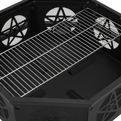 OUTDOOR WOOD BURNING OCTAGONAL FIRE PIT WITH BREATHABLE AND DECORATIVE ...