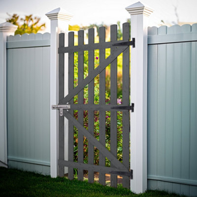 Outdoor Wood Fence Gate, Carbonized Wood Grid Design, Garden Guardrail with Latch, 90x180cm