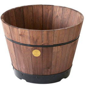 Outdoor Wooden Barrel Garden Planter - VegTrug Medium Build-a-Barrel Kit - Dark Brown (FSC 100%)