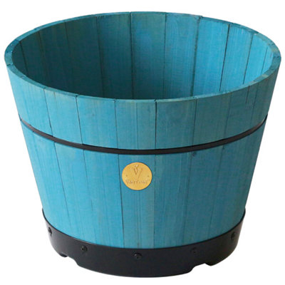 Outdoor Wooden Barrel Garden Planter - VegTrug Medium Build-a-Barrel Kit - Powder Blue (FSC 100%)