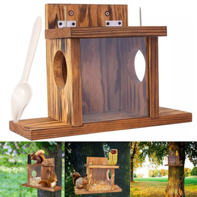 Outdoor Wooden Squirrel Feeder - Hanging Garden Food Station with Lift ...