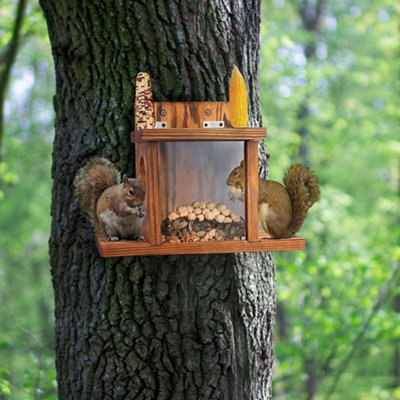 Outdoor Wooden Squirrel Feeder - Hanging Garden Food Station with Lift ...