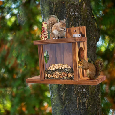 Outdoor Wooden Squirrel Feeder - Hanging Garden Food Station with Lift ...