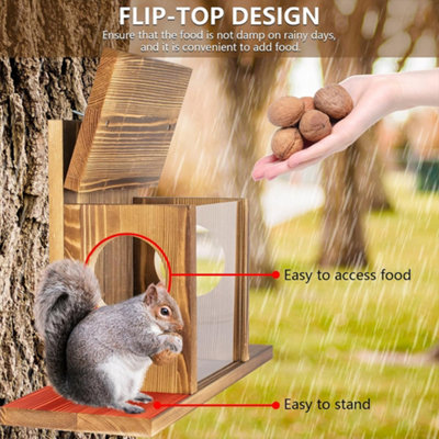 Outdoor Wooden Squirrel Feeder - Hanging Garden Food Station with Lift ...