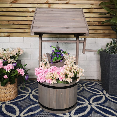 Outdoor Wooden wishing well Garden Patio Planter Decoration in