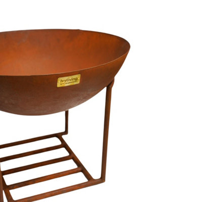 Outdoor XL Cast Iron Fire Pit in Rust H49cm W80cm - 3