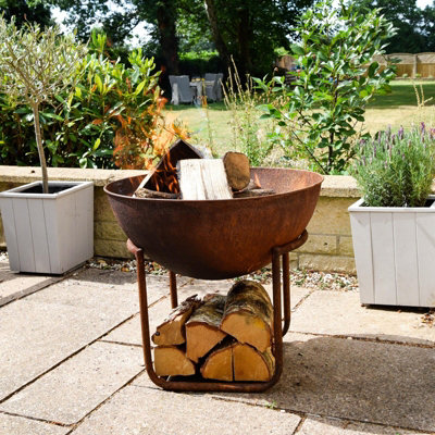 Outdoor XL Cast Iron Fire Pit in Rust H49cm W80cm - 6