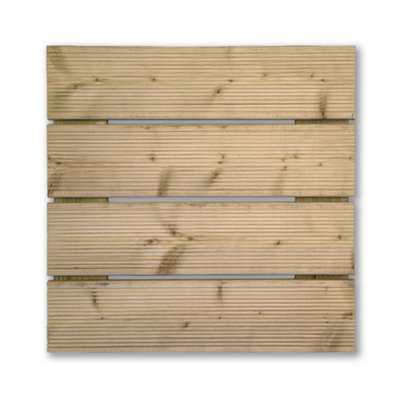 OutdoorGardens Pressure Treated Wooden Decking Tiles - 4 Pack
