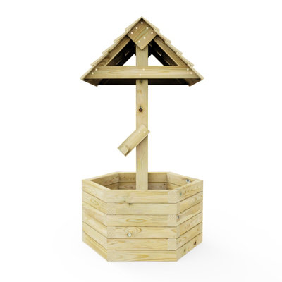 OutdoorGardens Wooden Wishing Well Decorative Planter