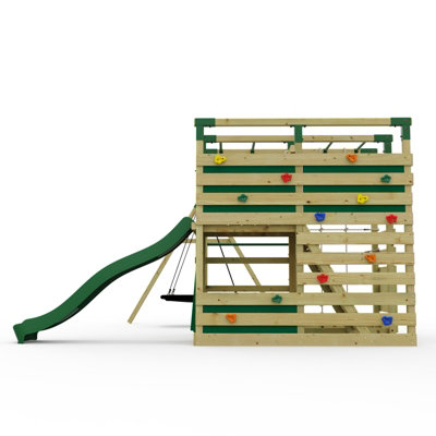 OutdoorToys NinjaPlay Climbing Frame Double Swing Set with Slide