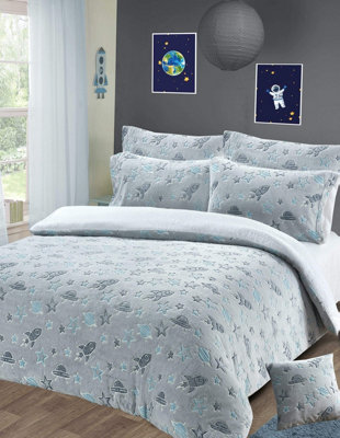 Outer Space Glow in the Dark Teddy Duvet Set - Double