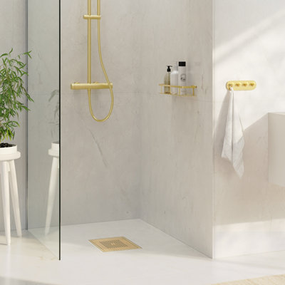 OUTLINE - Floor Grating. Brushed Brass. Pattern: Square. 200 x 200 mm.