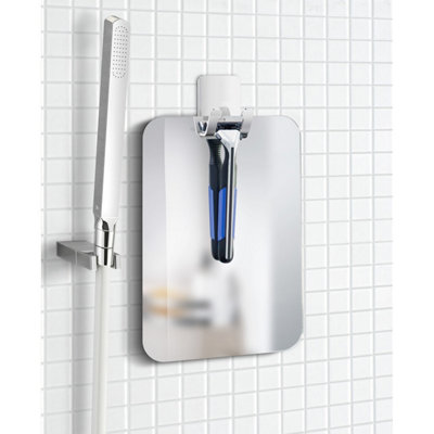 OUTLINE LITE - Plastic mirror with self-adhesive hook, chromed stainless steel