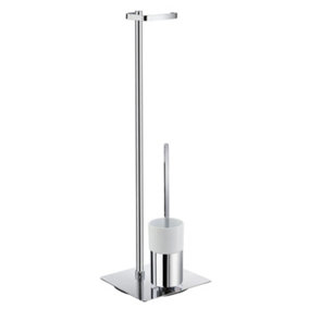 OUTLINE - Toilet Roll Holder/Toilet Brush in Polished Chrome. Free Standing. Porcelain Container.