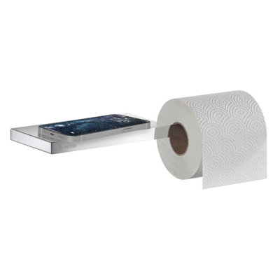OUTLINE - Toilet roll holder with Shelf. Polished Chrome. Length 303 mm.