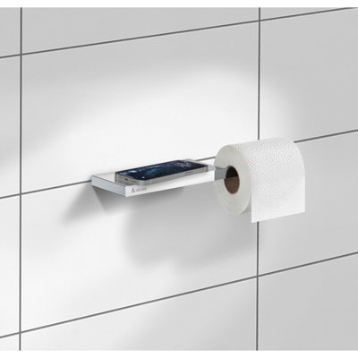 OUTLINE - Toilet roll holder with Shelf. Polished Chrome. Length 303 mm. - 3