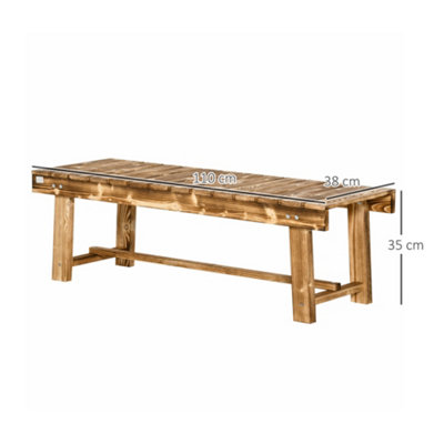 Outsunny 1.1M Outdoor Garden Bench Patio Loveseat Fir Solid Wood 2 Person Carbonised - 3