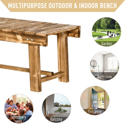 Outsunny 1.1M Outdoor Garden Bench Patio Loveseat Fir Solid Wood 2 Person Carbonised - 5