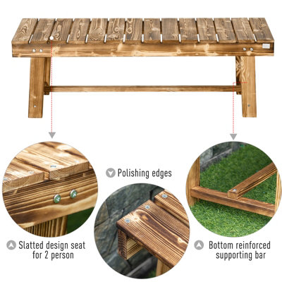 Outsunny 1.1M Outdoor Garden Bench Patio Loveseat Fir Solid Wood 2 Person Carbonised - 6