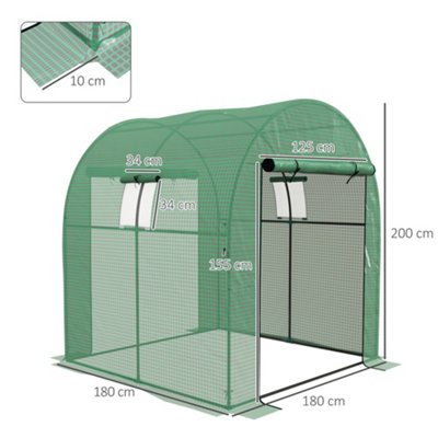 Outsunny 1.8 x 1.8 x 2m Polytunnel Greenhouse with Doors and Mesh Windows