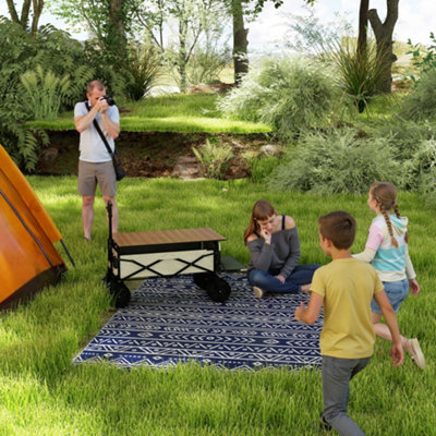 Outsunny 1.8 x 2.7m Reversible Outdoor RV Rug, Geometric, Blue and White