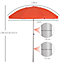 Outsunny 1.9m Arced Beach Umbrella 3-Angle Canopy Aluminium Frame Bag Orange