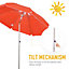 Outsunny 1.9m Arced Beach Umbrella 3-Angle Canopy Aluminium Frame Bag Orange