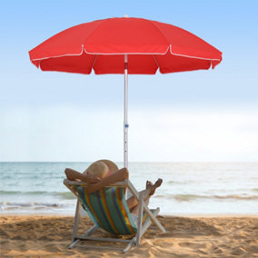 Outsunny 1.9m Arced Beach Umbrella 3-Angle Canopy Aluminium Frame Bag Red