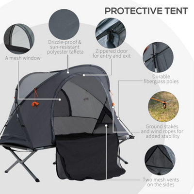 Outsunny 1 Person Camping Tent Cot w Self Inflating Air Mattress Carry Bag