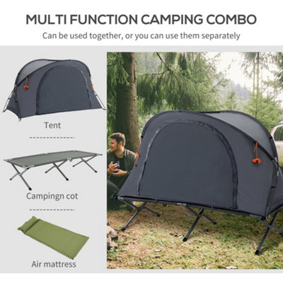 Outsunny 1 Person Camping Tent Cot with Self Inflating Air Mattress, Carry Bag