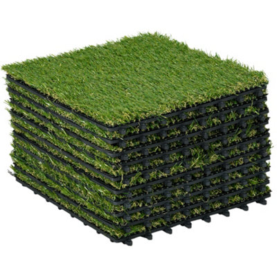 Outsunny 10 PCs 30 x 30cm Artificial Grass Turf Carpet with 25mm Pile Height