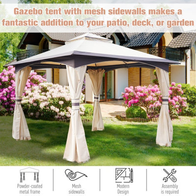 Outsunny 10' x 12'/3Mx3M Steel Fabric  Patio Gazebo Vented Roof with Mesh Sidewall