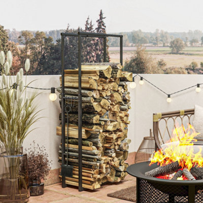 Outsunny 100 150cm Retractable Metal Firewood Log Holder Rack with Hooks DIY at B Q