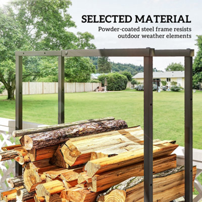 Outsunny 100-150cm Retractable Metal Firewood Log Holder Rack with Hooks