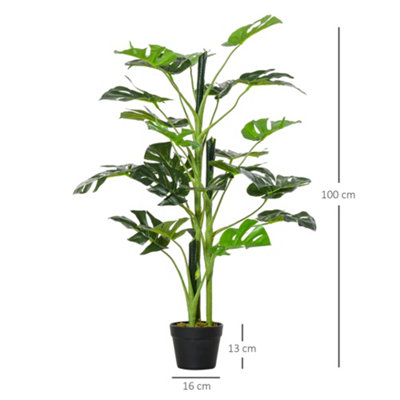 Outsunny 100cm/3.3FT Artificial Monstera Tree Fake Plant in Pot Indoor Outdoor - 3