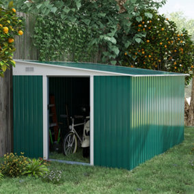Outsunny 11.3x9.2ft Steel Garden Storage Shed w/ Sliding Doors & 2 Vents, Green
