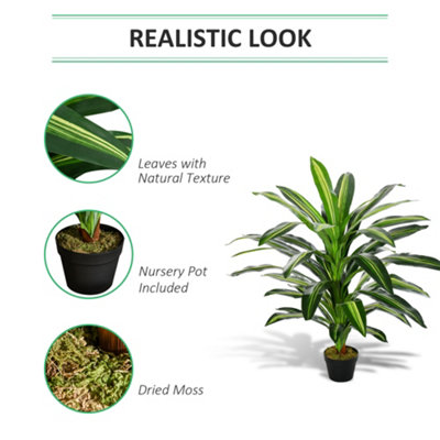 Outsunny 110cm/3.6FT Artificial Dracaena Plant Fake Tree Potted Home Office