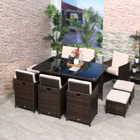 Outsunny 11PC Garden Rattan Dining Set Cushion Patio Table Chair Conservatory