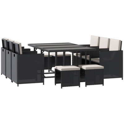 Outsunny 11pc Patio Furniture Rattan Dining Set Garden Wicker Table Chairs Seat