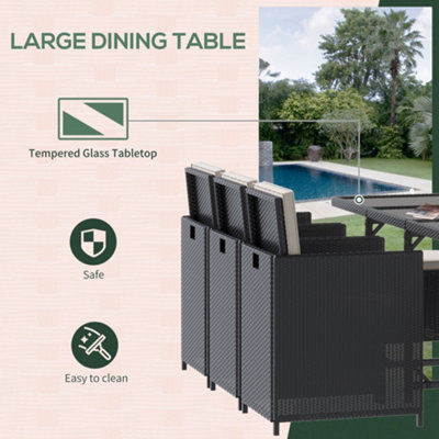 Outsunny 11pc Patio Furniture Rattan Dining Set Garden Wicker Table Chairs Seat - 4