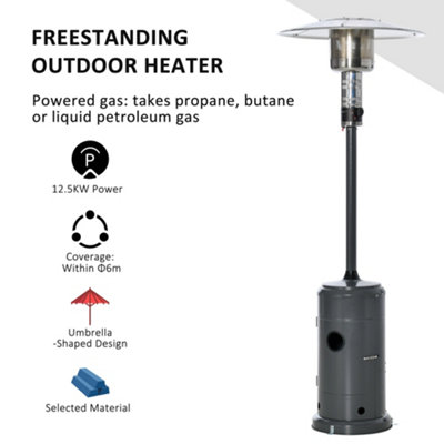 Outsunny 12.5KW Outdoor Gas Patio Heater Freestanding Propane Heater with Wheels Dust Cover Regulator and