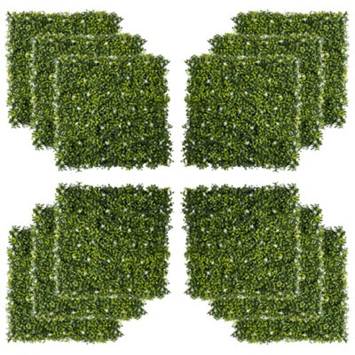 Outsunny 12PCS 50cm x 50cm Artificial Boxwood Panel Milan Grass with Flowers