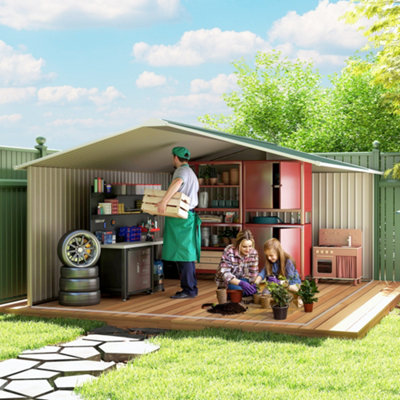 Outsunny 13 x 11ft Garden Shed Storage with Foundation Kit and