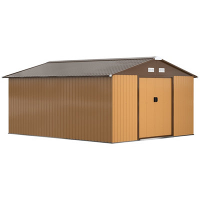 Outsunny 13 x 11ft Garden Shed Storage with Foundation Kit and Vents, Yellow