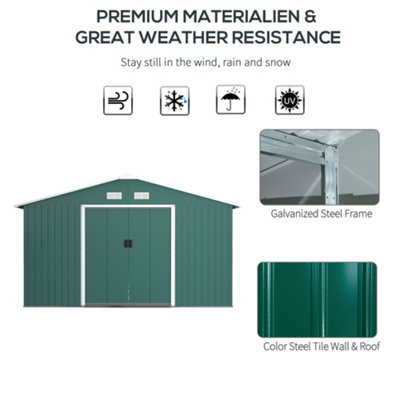 Outsunny 13 X 11ft Garden Storage Shed with2 Doors Galvanised Metal Green