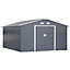 Outsunny 13 X 11ft Outdoor Garden Storage Shed 2 Doors Galvanised Metal Grey