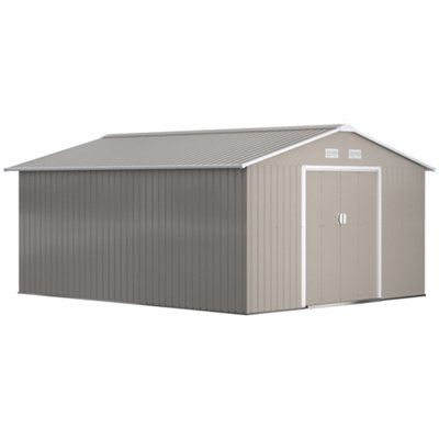 Outsunny 13 X 11ft Outdoor Garden Storage Shed with2 Doors Galvanised Metal Grey